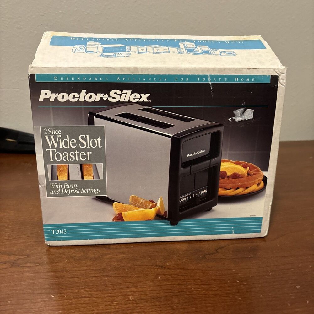VTG Proctor Silex Toaster Chrome Black USA New Open Box grandma cottage core